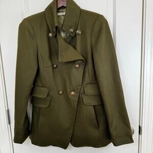 Hazel Army Olive Green Coat  Buttons Pockets Double Breasted  Women’s M Lined
